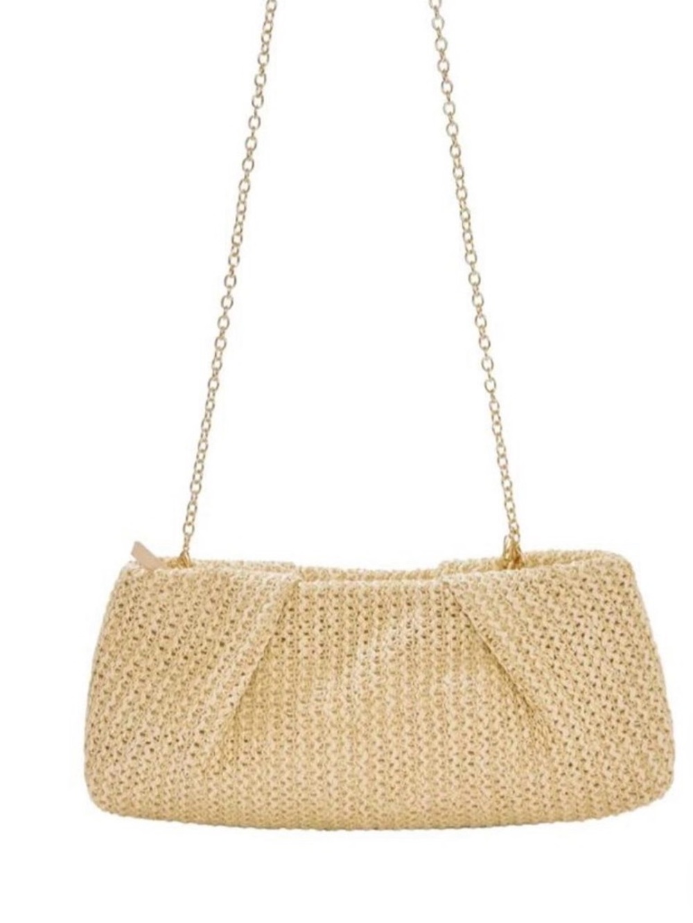 Woven Straw Shoulder Bag with Gold Chain Strap - Cream Capitta